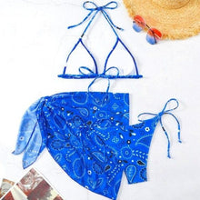 Load image into Gallery viewer, Stasia Paisley: Bandana Print String Triangle Bikini
