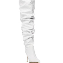 Load image into Gallery viewer, Callie White: Ruched Thigh High Boot 7.5

