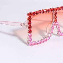 Load image into Gallery viewer, Stasia Sweet Valentine Rose Red Pink Ombre Oversized Rhinestone Sunnies
