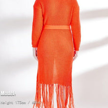 Load image into Gallery viewer, Callie Knit Neon Orange Belted Oversized Cardigan Fringe Sweater

