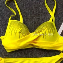 Load image into Gallery viewer, Callie Bling: Dripping Rhinestones Yellow Bikini LARGE
