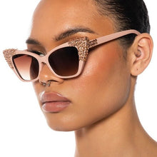 Load image into Gallery viewer, Callie Embellishing Eyes: Nude Rose Gold Rhinestone Sunglasses
