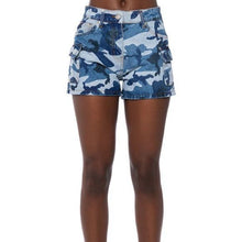 Load image into Gallery viewer, Callie Water Camo: Blue Wave Denim Cargo Shorts Plus Size 2X
