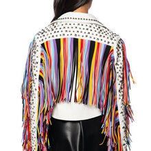 Load image into Gallery viewer, Miz God&#39;s Promise: Rainbow Fringe Studded Moto Jacket L
