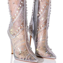 Load image into Gallery viewer, Callie Rella Bling Glass Bootie: Rhinestone  Embellished PVC Stiletto 9
