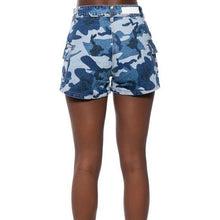Load image into Gallery viewer, Callie Water Camo: Blue Wave Denim Cargo Shorts Plus Size 2X
