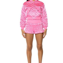 Load image into Gallery viewer, Stasia Boxing Day: Pink Em Off Quilted Satin Comfy Shorts  L

