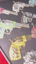 Load and play video in Gallery viewer, Wholesale Miz Pistol: Bling Rhinestone Gun Silver Tone Ring 3 PACK
