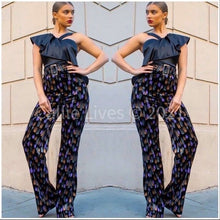 Load image into Gallery viewer, Callie Splash: Purple Gold Painted Velour High Waist Boot Cut Belted Slacks
