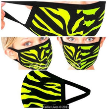 Load image into Gallery viewer, Wholesale 10 Pack: Miz Mask On: Neon Wild Zebra Animal Face Masks
