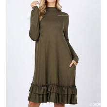 Load image into Gallery viewer, Wholesale 2 Pack: Elaine Ruffles: Green Mock Neck Pockets Dress
