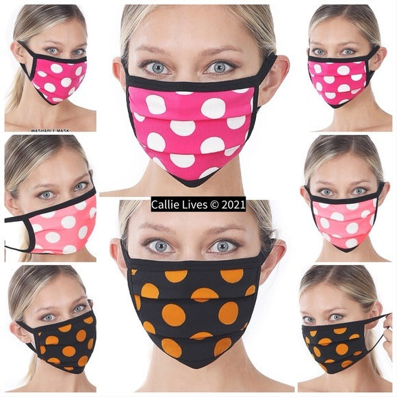 Stasia Pink Polka Face: Washable Cotton Dot Masks 5 Pack