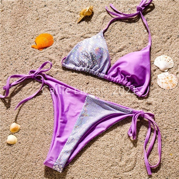 Stasia Shimmery Snake: Color Block Lilac Purple Metallic Bikini