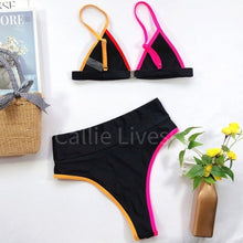 Load image into Gallery viewer, Stasia Color Wars: Black High Waist Thong Bikini LARGE
