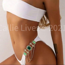 Load image into Gallery viewer, Callie Emerald: Rhinestone Gold Chain White Bikini

