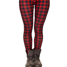 Load image into Gallery viewer, Miz Gingham: Style Checkered Red &amp; Black Plaid 3D illusion Graphic Leggings XL
