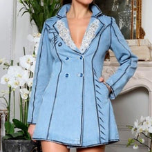 Load image into Gallery viewer, Callie Crystal Bling Painted: Light Blue Denim A-Line Blazer Jacket Dress
