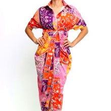 Load image into Gallery viewer, Callie Wrapped Bandana: Multicolor Paisley Button Up Sash Midi Dress

