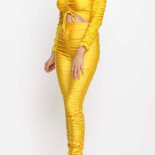 Load image into Gallery viewer, Stasia Sunshine: Golden Yellow Shiny Scrunch Butt Bodycon Drawstring Set
