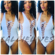 Load image into Gallery viewer, Callie All Laced Up: One Piece White Swimsuit, Swimwear, CallieLives 
