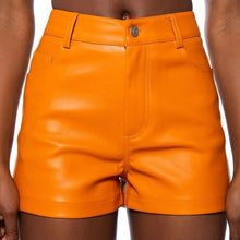 Charger l&#39;image dans la galerie, Stasia Shake Your Tangerine: Vegan Leather Short Shorts Small
