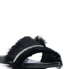 Cargar imagen en el visor de la galería, Callie on the Fringe:  Rhinestone Tassel Slide Black Sandal
