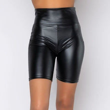 Load image into Gallery viewer, Xena Snap Back : Black Vegan Leather Biker Shorts Plus Size 1X 2X 3X
