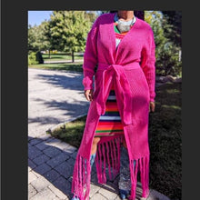 Cargar imagen en el visor de la galería, Callie Knit Neon Orange Belted Oversized Cardigan Fringe Sweater
