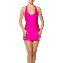 Lade das Bild in den Galerie-Viewer, Stasia Shining: Pink Stretch Satin Mini  Bodycon Biker Dress XL

