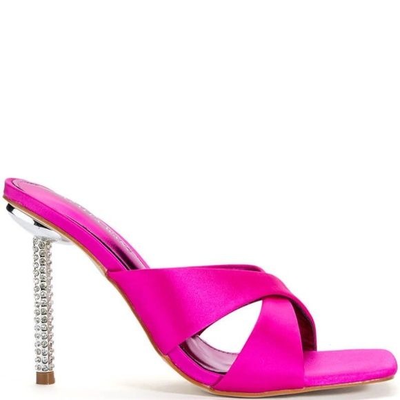 Callie Pink: Satin Bling Stiletto Mule Heel 6