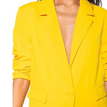 Load image into Gallery viewer, Callie Lives Elaine in the Sun AKIRA Spring Forward Relaxed Fit Yellow Blazer 1X
