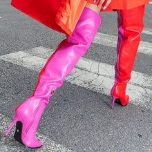 Load image into Gallery viewer, Callie Funny Valentine Red &amp; Pink Colorblock Thigh High OTK Boot
