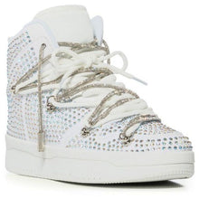 Load image into Gallery viewer, White Iridescent Rhinestone High Top Sneakers
