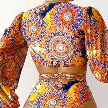 Load image into Gallery viewer, Callie Gypsy Sleeve: Multicolor Paisley Padded Plunge V-Neck Wrap Around Bikini
