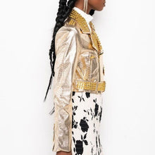 Load image into Gallery viewer, Wholesale Stasia Cropped &amp; Gilded: Gold Studded Moto Jacket 2 Pack L XL
