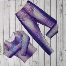 Cargar imagen en el visor de la galería, Wholesale Stasia Skewed: Purple Dotted Illusion Bodycon Crop Top &amp; Pant Set 2 Pack S M
