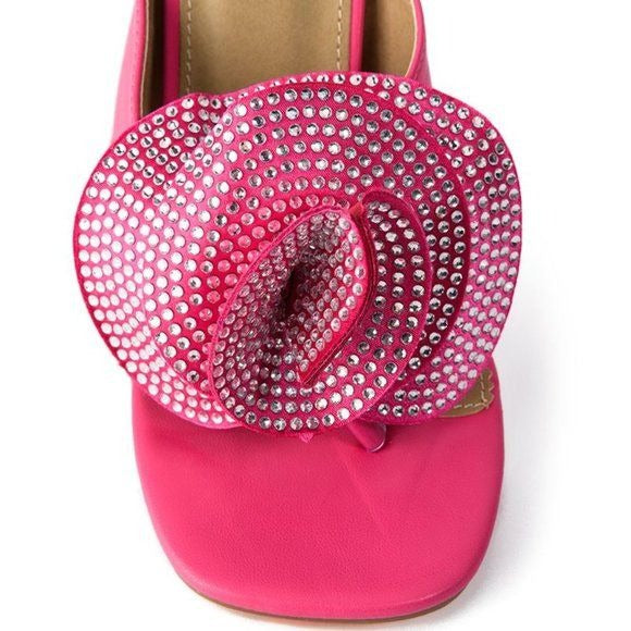 Callie Moi Bouquet: Pink Rhinestone Rose Thong Sandal