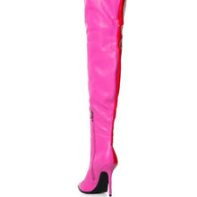 Ladda upp bild till gallerivisning, Callie Funny Valentine Red &amp; Pink Colorblock Thigh High OTK Boot
