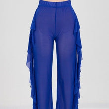Load image into Gallery viewer, Miz Blue: See Through Me Mesh Ruffle Beach Coverup Sheer Pants
