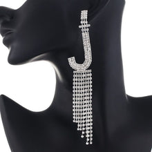 Cargar imagen en el visor de la galería, Wholesale Callie Bling: Gold or Silver Tone Letter J Pave Crystal Rhinestone Earrings
