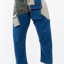 Load image into Gallery viewer, Callie Trifecta: Mixed Denim Khaki Camo Cargo Harem Jeans

