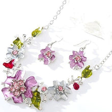 Load image into Gallery viewer, Wholesale Purple Painted Rhinestone Alloy Flower Earrings and Necklace Set 3 Pack
