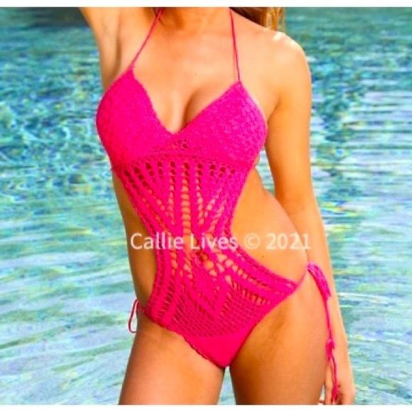 Wholesale Callie Fuchsia: Pink Crochet String Tied Monokini 3 Pack