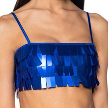 Load image into Gallery viewer, Stasia Blue Shingle Stretch Sequin Bralette Top

