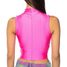 Load image into Gallery viewer, Stasia Neon: Pink Crop Sleeveless Biker Bodycon Tee
