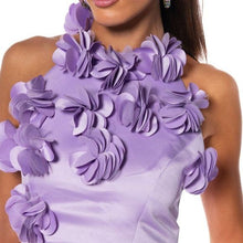 Ladda upp bild till gallerivisning, Callie 3D: Lilac Flower Power Cropped Satin Halter Top
