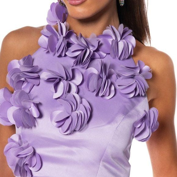 Callie 3D: Lilac Flower Power Cropped Satin Halter Top