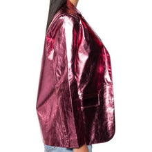 Cargar imagen en el visor de la galería, Elaine At Night: Dreamy Pink Metallic Vegan Leather Blazer Large
