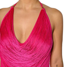 Load image into Gallery viewer, Fuchsia Layered Fringe Cowl Maxi Dress

