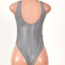 Load image into Gallery viewer, Callie UnChained: Holographic Colorblock Silver &amp; White Disco Swimsuit
